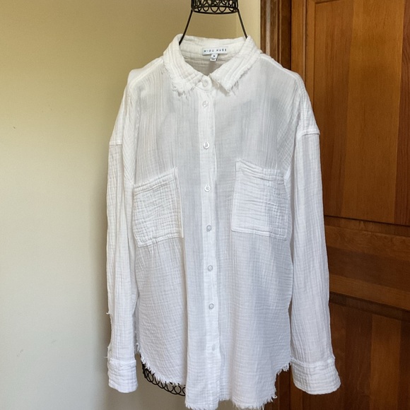 MIOU MUSE Double Gauze Button Down Shirts, white, Medium - Picture 5 of 8